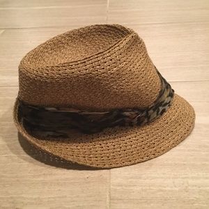 Eugenia Kim 100% Natural Straw Fedora Hat with Chiffon Scarf